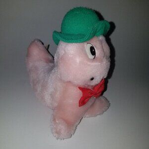 VTG Top Toys Plush Pink Slug? Worm? Red Bowtie Green Hat 7" Long Stuffed Animal